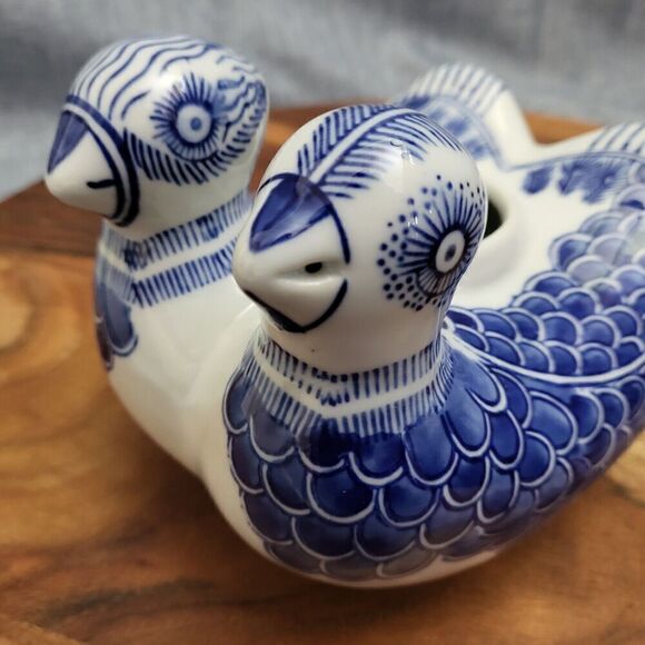 Chinese Joined Pair of Ducks Water Dropper Blue White Ceramic China - Picture 9 of 16